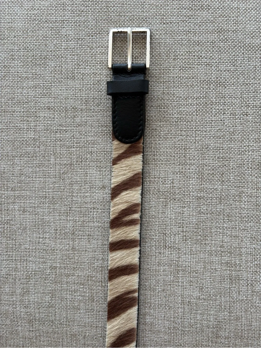 Crazy Horse Hair-On Hide Belt Zebra Stripe Leather Medium Western Boho 1”